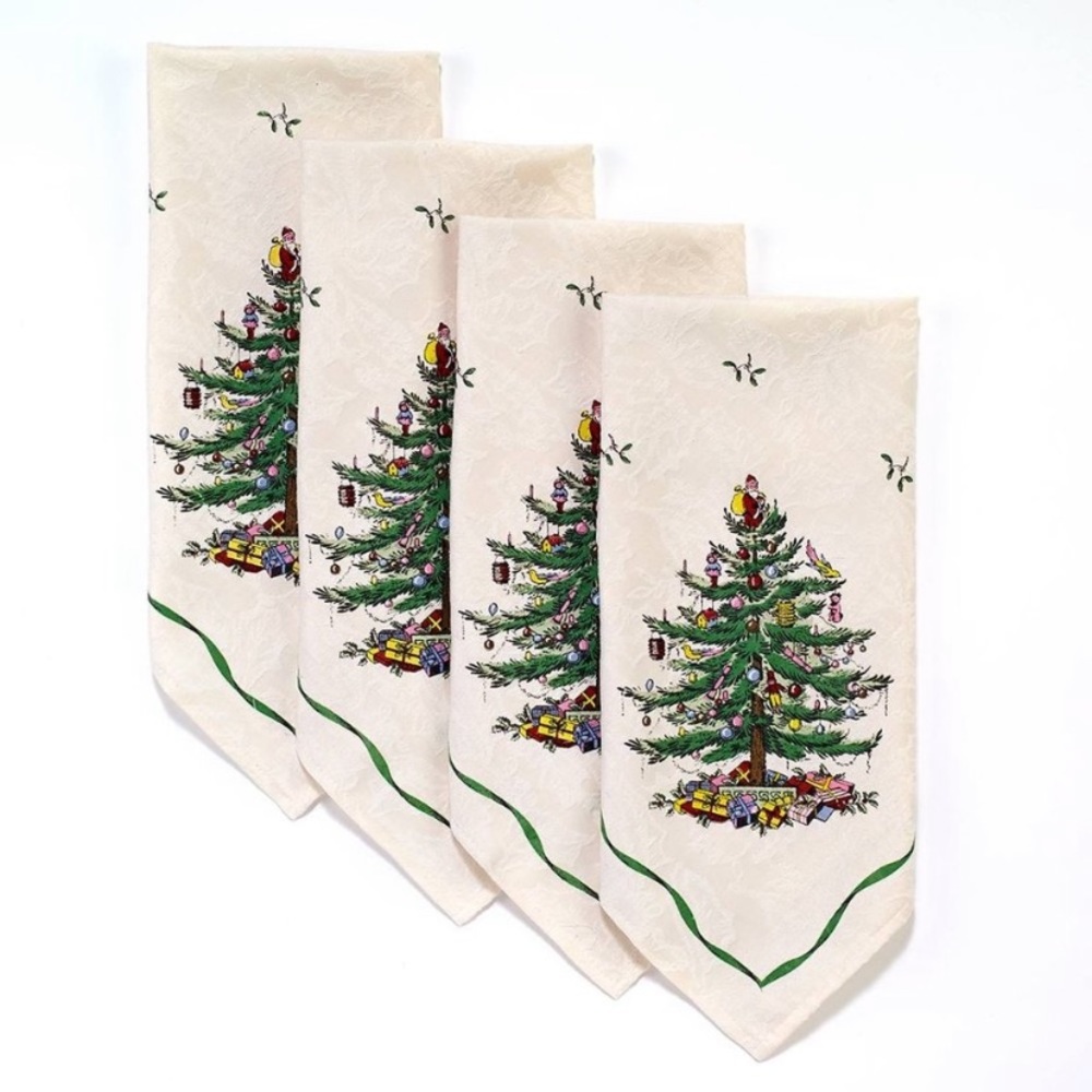 NEW Set of 4 Spode Christmas Tree Damask Fabric Napkins